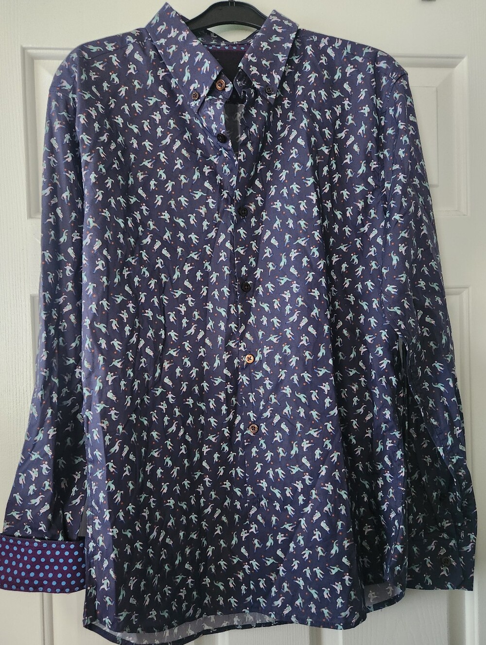 NWT Men's Navy Button-Up Shirt with Soccer Player Print